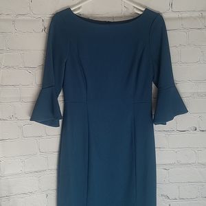 White House Black Market Teal Ruffle Sleeve dress